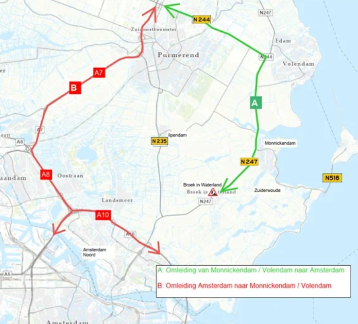 Afsluiting N247 bij Broek in Waterland
